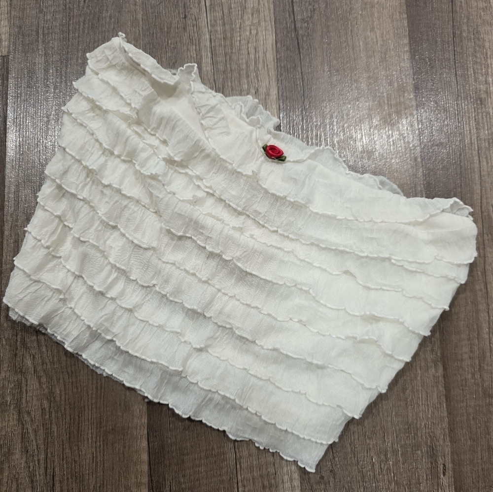 West Of Melrose Vintage Y2K Tube Crop Top White Coquette Rose Selkie Bandeau XS